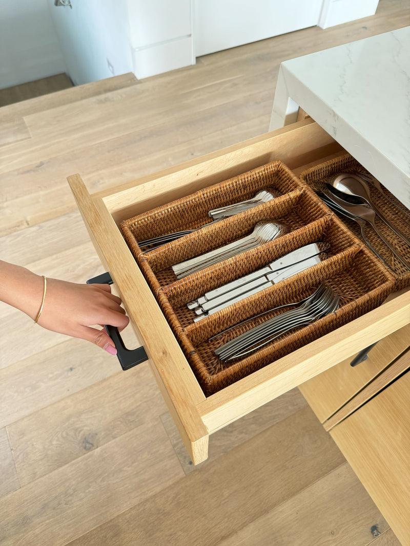 Kouboo La Jolla Rattan Silverware Tray And Organizer Honey Brown