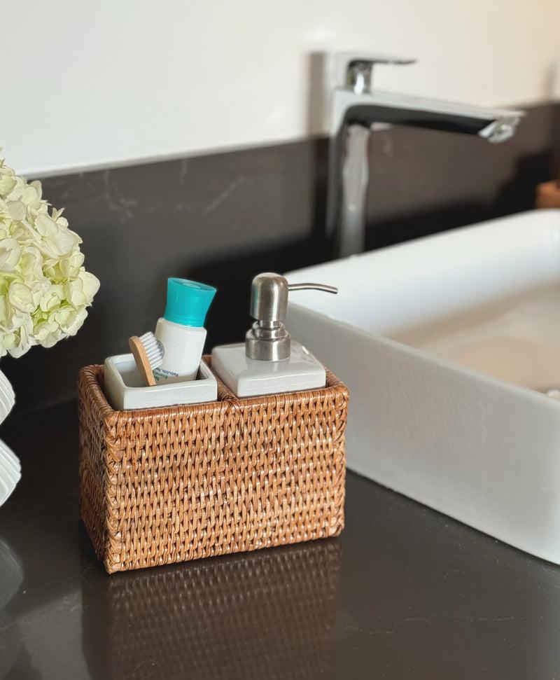 Kouboo La Jolla Rattan Soap Dispenser And Tumbler And Tootbrush Holder Set