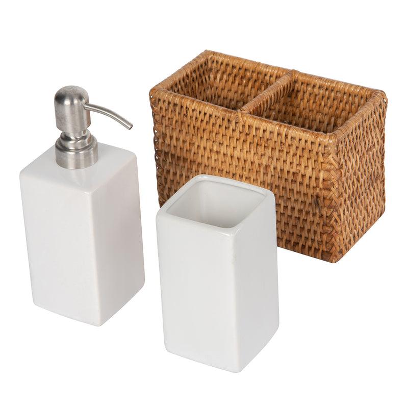 Kouboo La Jolla Rattan Soap Dispenser And Tumbler And Tootbrush Holder Set