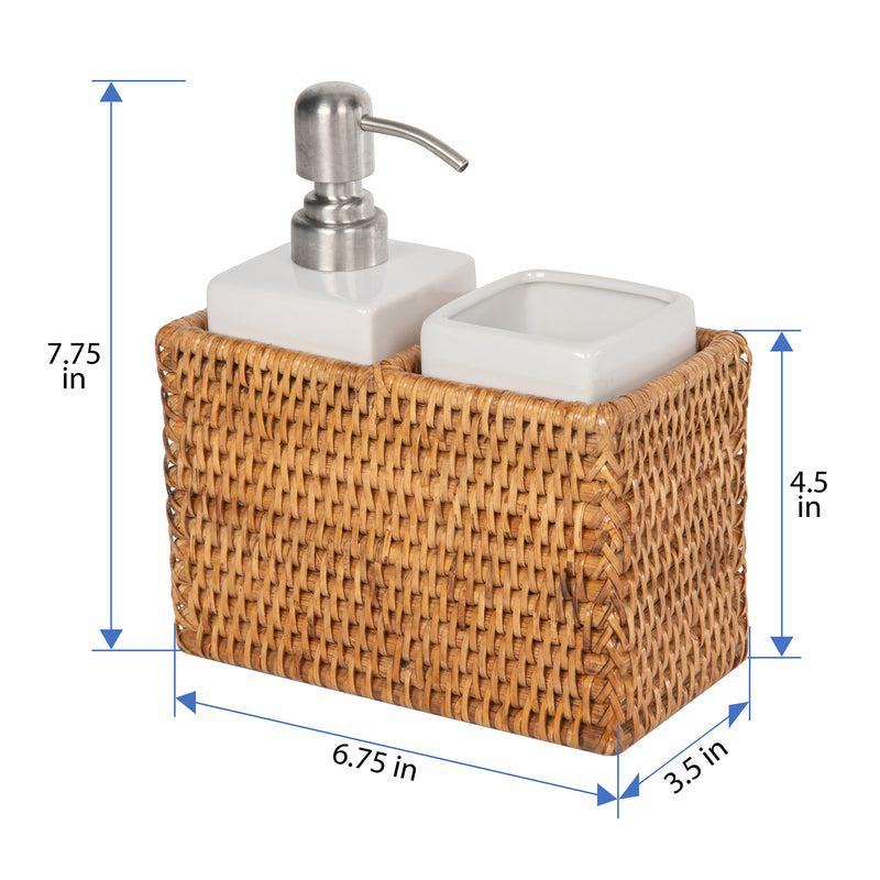 Kouboo La Jolla Rattan Soap Dispenser And Tumbler And Tootbrush Holder Set