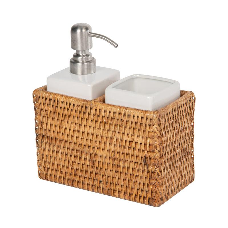 kouboo La Jolla Rattan Soap Dispenser and Tumbler and Tootbrush Holder Set