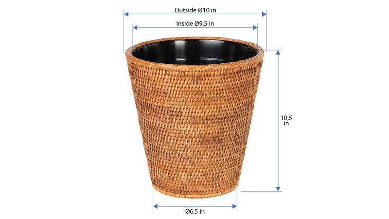 Kouboo La Jolla Rattan Waste Basket With Plastic Insert