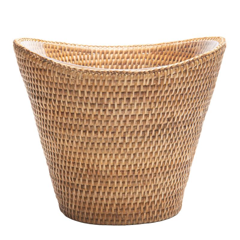 kouboo La Jolla Round Acrylic Wine & Beer Chiller in Rattan Basket Honey-Brown