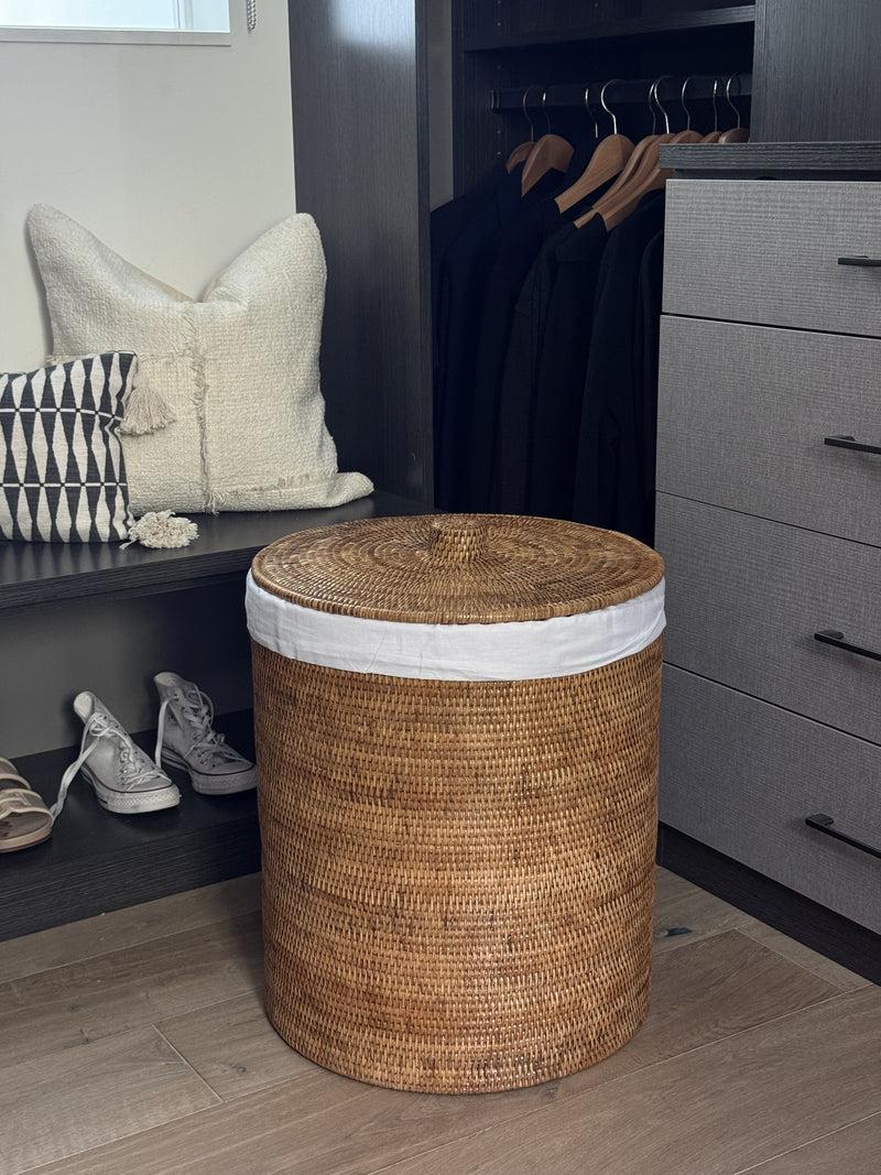 Kouboo La Jolla Round Rattan Clothes Hamper & Laundry Basket With Liner And Lid 1 Large Load