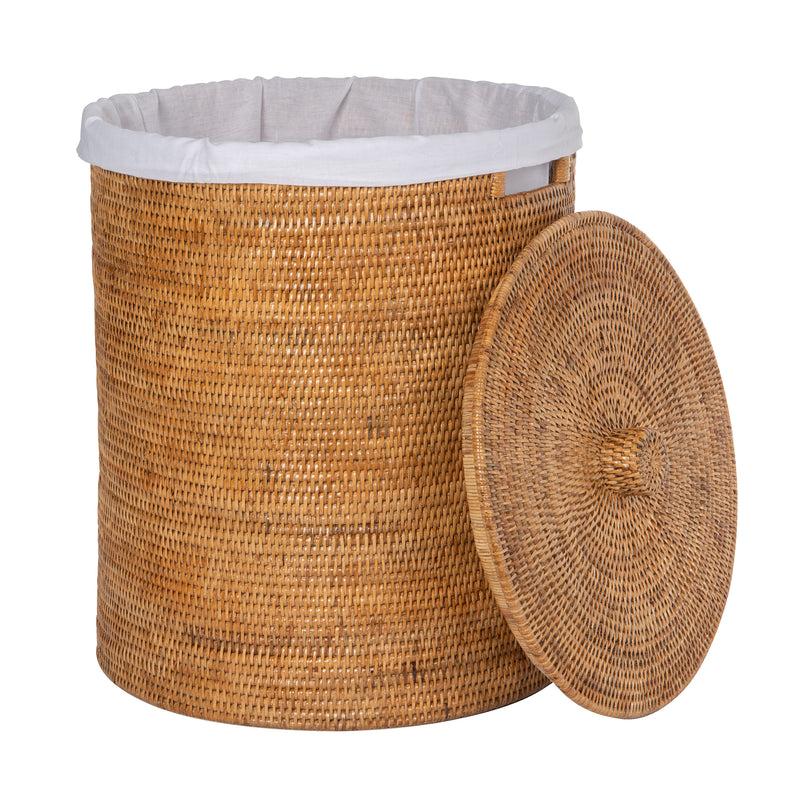Kouboo La Jolla Round Rattan Clothes Hamper & Laundry Basket With Liner And Lid 1 Large Load