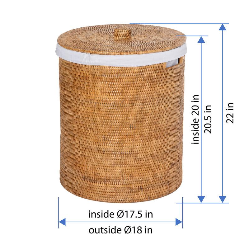 Kouboo La Jolla Round Rattan Clothes Hamper & Laundry Basket With Liner And Lid 1 Large Load