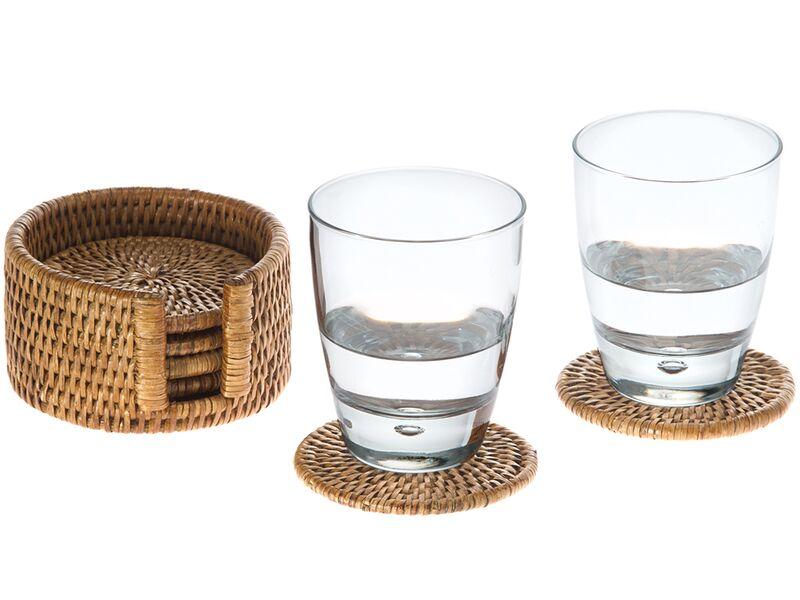 Kouboo La Jolla Round Rattan Coasters With Holder Set Of 6
