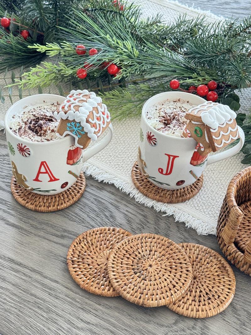 Kouboo La Jolla Round Rattan Coasters With Holder Set Of 6