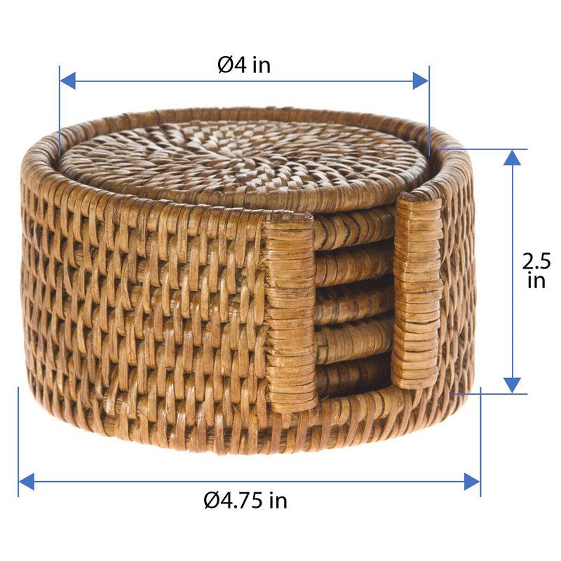Kouboo La Jolla Round Rattan Coasters With Holder Set Of 6