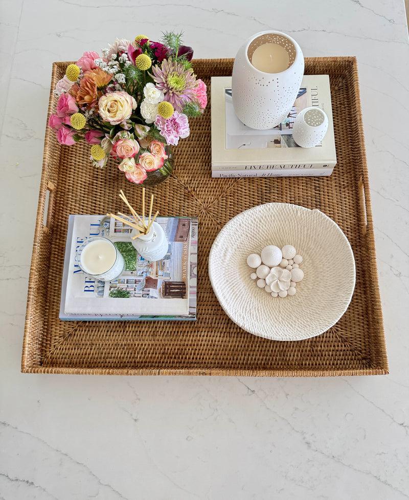 Kouboo La Jolla Square Rattan Jumbo Sized Centerpiece And Ottoman Tray
