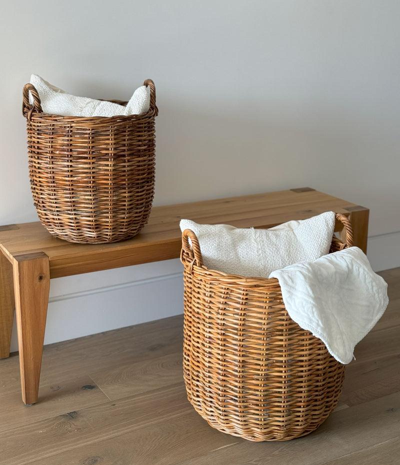 Kouboo Lacak Round Rattan Decorative Storage Basket With Handles