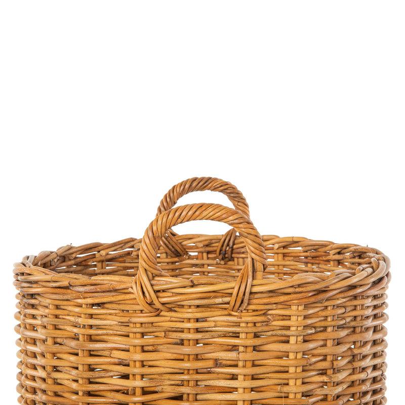 Kouboo Lacak Round Rattan Decorative Storage Basket With Handles