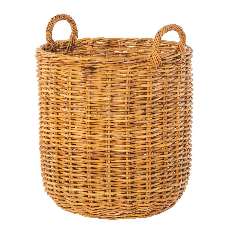 kouboo Lacak Round Rattan Decorative Storage Basket with Handles