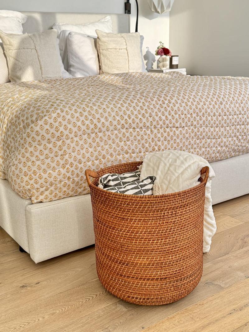 Kouboo Laguna Round Rattan Storage Basket With Ear Handles