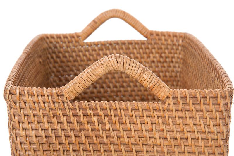Kouboo Loma Rectangular Decorative Rattan Storage Basket With Ear Handles Small