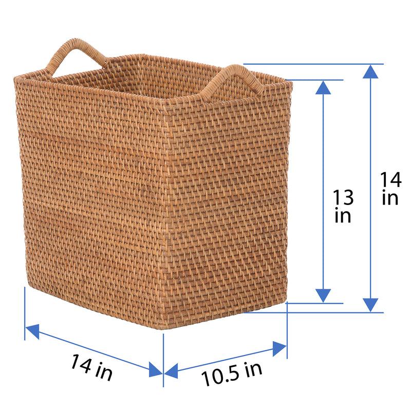Kouboo Loma Rectangular Decorative Rattan Storage Basket With Ear Handles Small