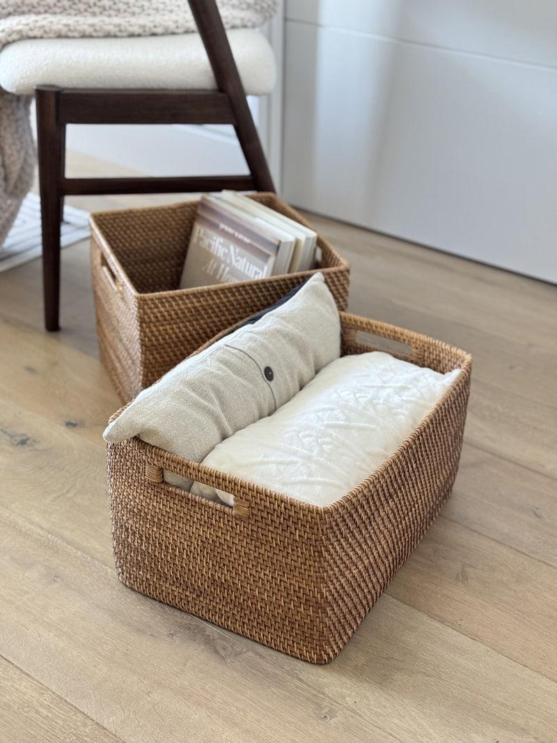 Kouboo Loma Rectangular Decorative Rattan Storage Basket With Handles