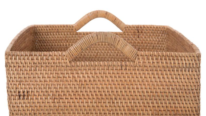 Kouboo Loma Rectangular Decorative Rattan Storage Basket With Ear Handles Large