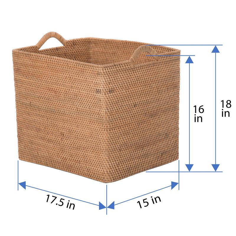 Kouboo Loma Rectangular Decorative Rattan Storage Basket With Ear Handles Large