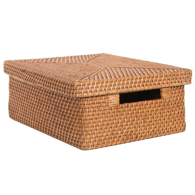 kouboo Loma Rectangular Rattan Storage Box and Decorative Shelf Storage Basket with Lid