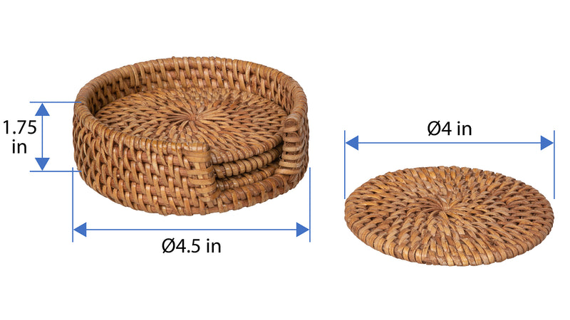 Kouboo Loma Round Rattan Coasters With Holder Set Of 4 Coasters