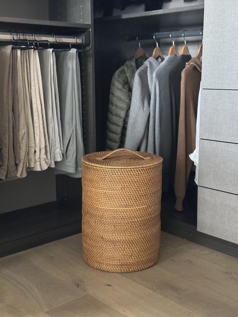 Kouboo Loma Round Rattan Hamper With Liner Apartment Size