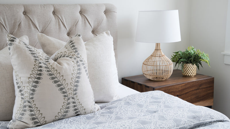 Kouboo Luhu Cane Rib Bulb Table Lamp Natural With White Shade