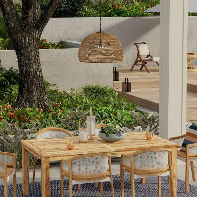 Kouboo Luhu Open Weave All Weather Cane Rib Outdoor Bell Pendant Lamp