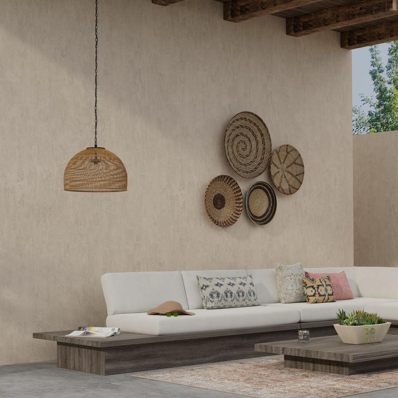 Kouboo Luhu Open Weave All Weather Cane Rib Outdoor Dome Pendant Lamp