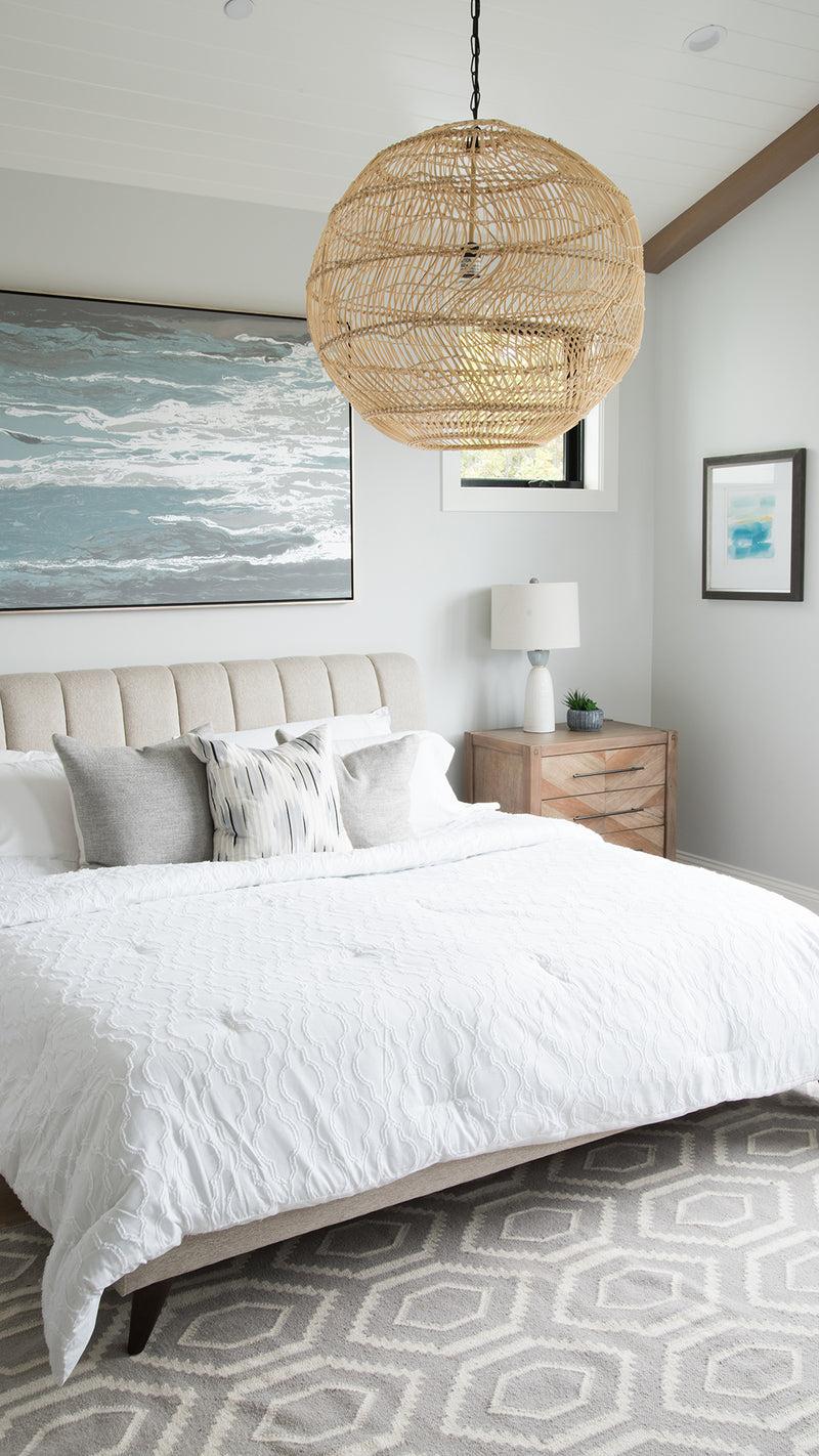 Kouboo Luhu Open Weave Cane Rib Ball Pendant Lamp Natural