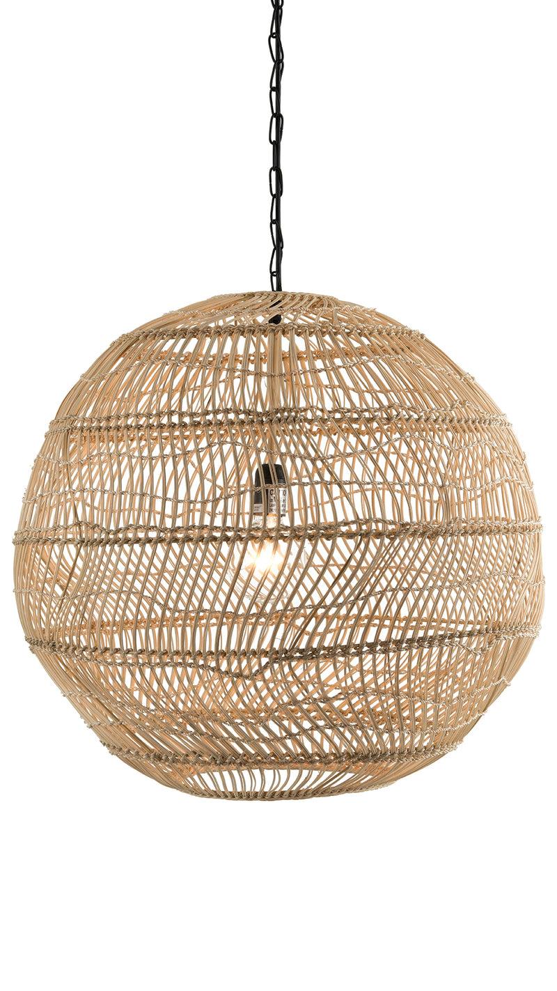 Kouboo Luhu Open Weave Cane Rib Ball Pendant Lamp Natural