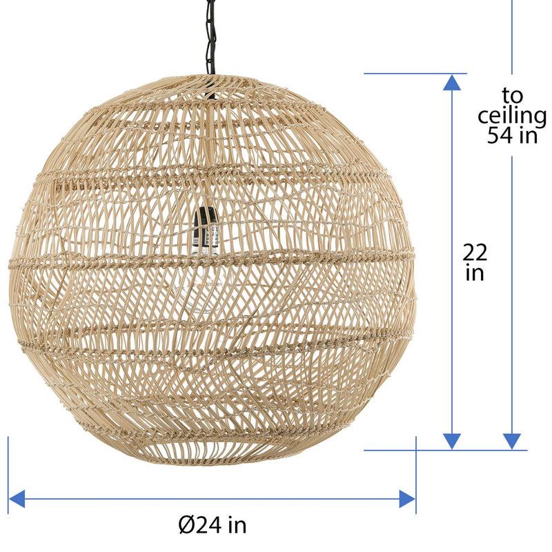 Kouboo Luhu Open Weave Cane Rib Ball Pendant Lamp Natural
