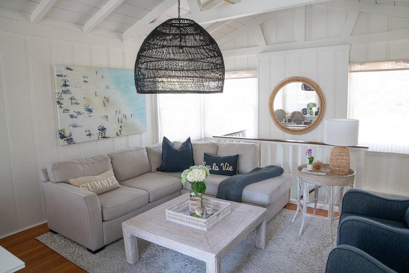 Kouboo Luhu Open Weave Cane Rib Bell Pendant Lamp Extra Large Black