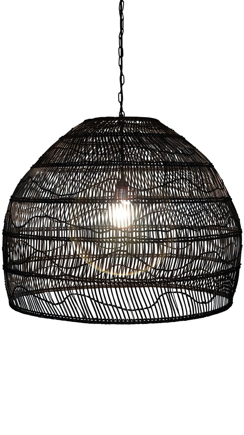 Kouboo Luhu Open Weave Cane Rib Bell Pendant Lamp Extra Large Black