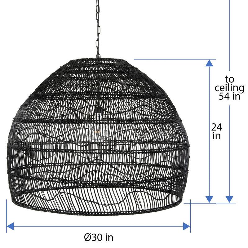 Kouboo Luhu Open Weave Cane Rib Bell Pendant Lamp Extra Large Black