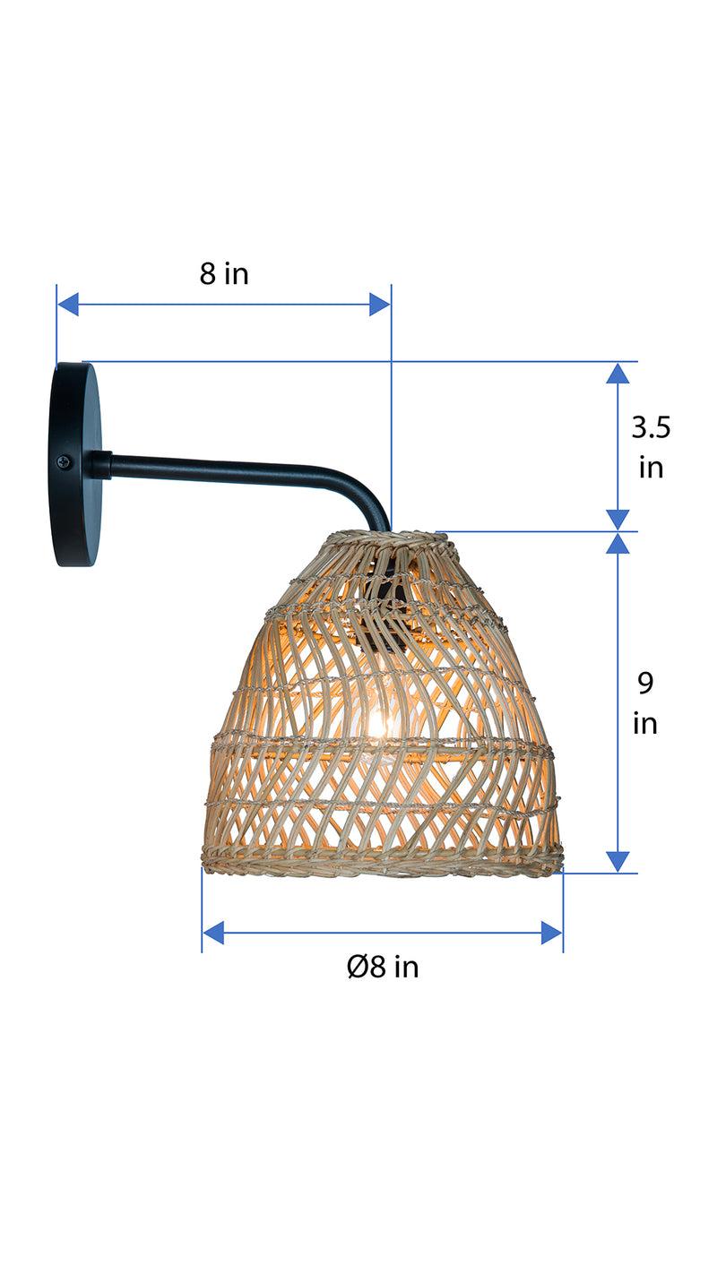 Kouboo Luhu Open Weave Cane Rib Bell Sconce Wall Lamp Natural