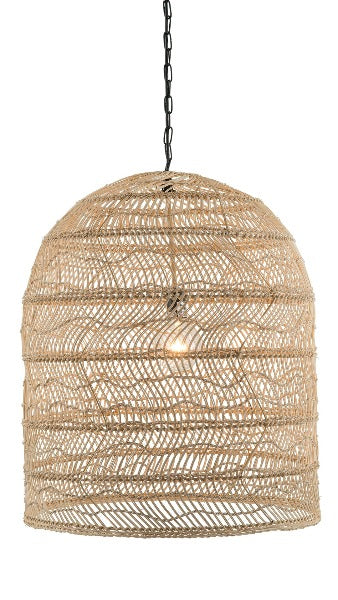 Kouboo Luhu Open Weave Cane Rib Cloche Pendant Lamp Natural
