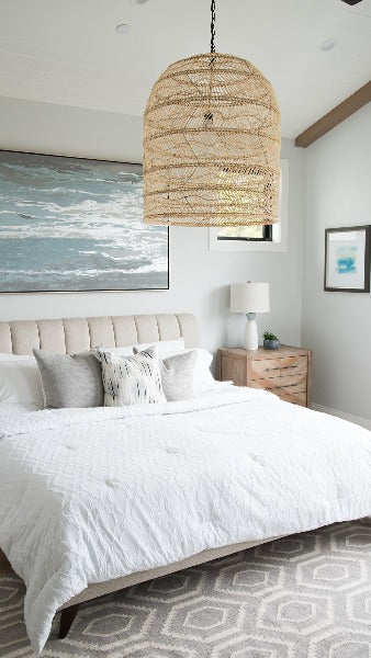 Kouboo Luhu Open Weave Cane Rib Cloche Pendant Lamp Natural