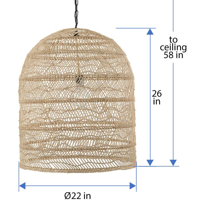 Kouboo Luhu Open Weave Cane Rib Cloche Pendant Lamp Natural