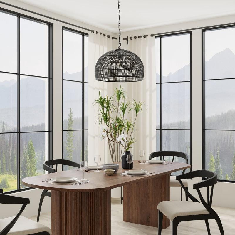 Kouboo Luhu Open Weave Cane Rib Dome Pendant Lamp Black