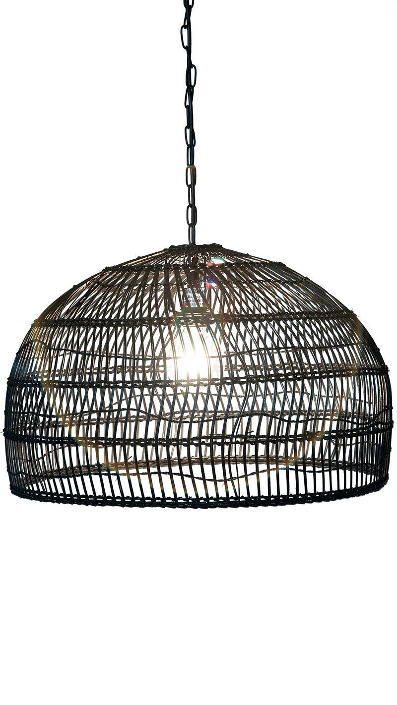 Kouboo Luhu Open Weave Cane Rib Dome Pendant Lamp Black