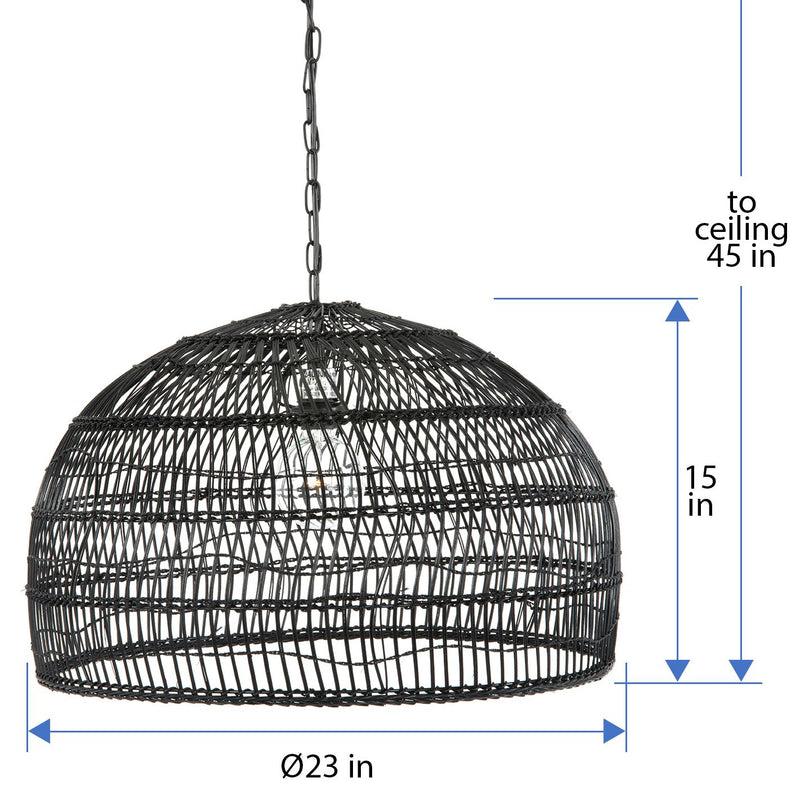 Kouboo Luhu Open Weave Cane Rib Dome Pendant Lamp Black