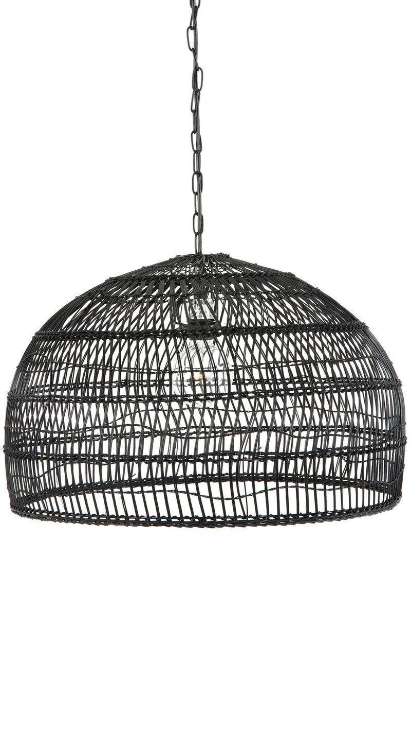kouboo Luhu Open Weave Cane Rib Dome Pendant Lamp Black