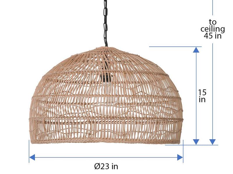 Kouboo Luhu Open Weave Cane Rib Dome Pendant Lamp Natural