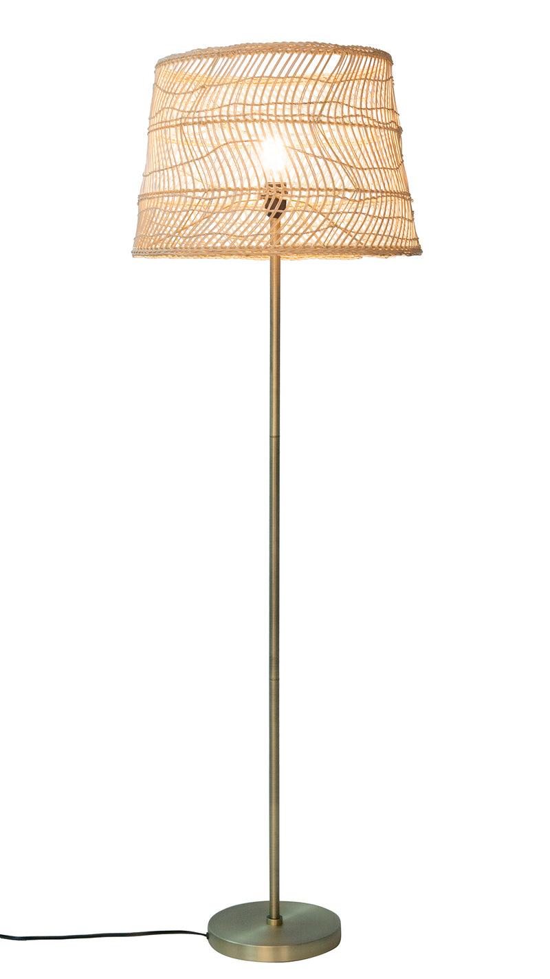 Kouboo Luhu Open Weave Cane Rib Floor Lamp - Natural Shade With Brass Colored Stand