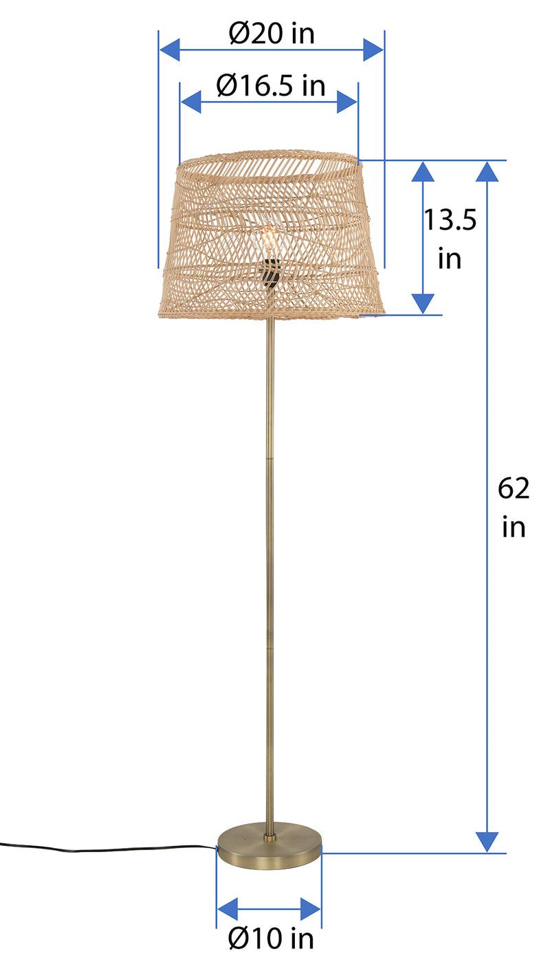 Kouboo Luhu Open Weave Cane Rib Floor Lamp - Natural Shade With Brass Colored Stand