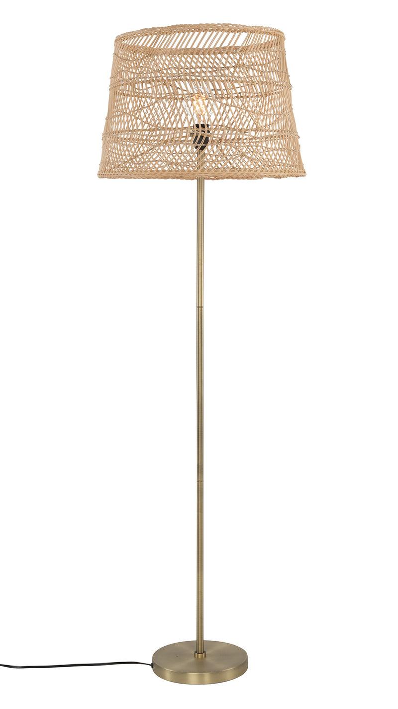 kouboo Luhu Open Weave Cane Rib Floor Lamp - Natural Shade with Brass Colored Stand