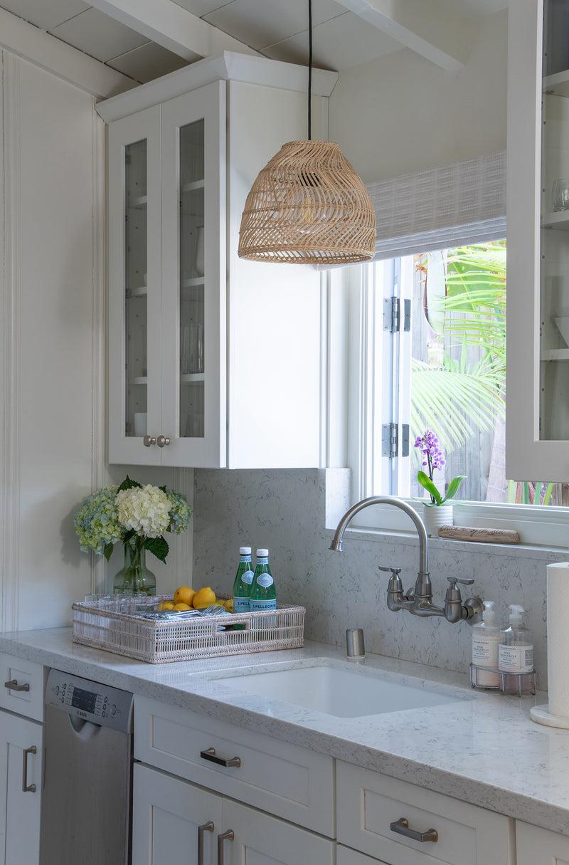 Kouboo Luhu Open Weave Cane Rib Mini Bell Pendant Lamp Natural Small