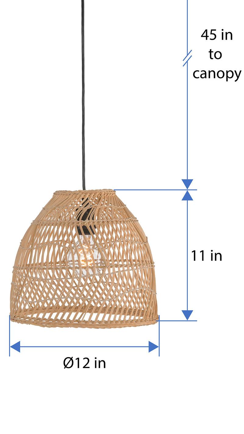 Kouboo Luhu Open Weave Cane Rib Mini Bell Pendant Lamp Natural Small