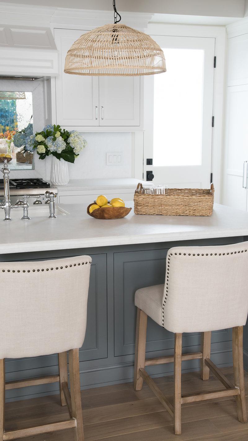 Kouboo Luhu Open Weave Cane Rib Shallow Dome Pendant Lamp Natural